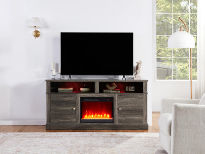 70" Gray TV Stand with Fireplace & Heater