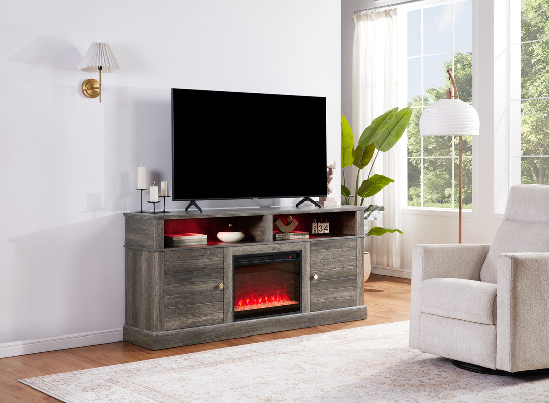 Iris 70"W Gray Walnut Finish TV Stand Console with Fireplace and Heater