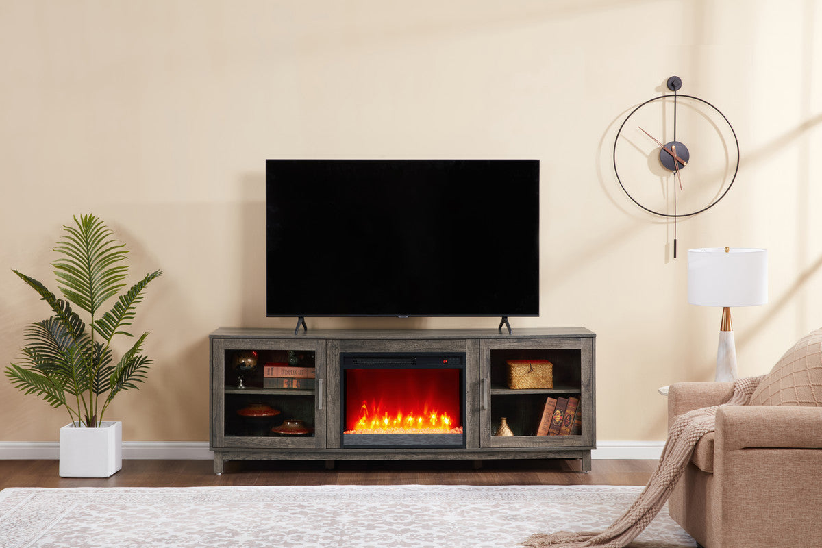 70" Gray TV Stand with Fireplace & Heater - Particle Board MDF