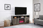 Ambrogio 70"W Gray Walnut Finish Fireplace TV Stand Console with Heater, LED Light, Cabinets, Shelves