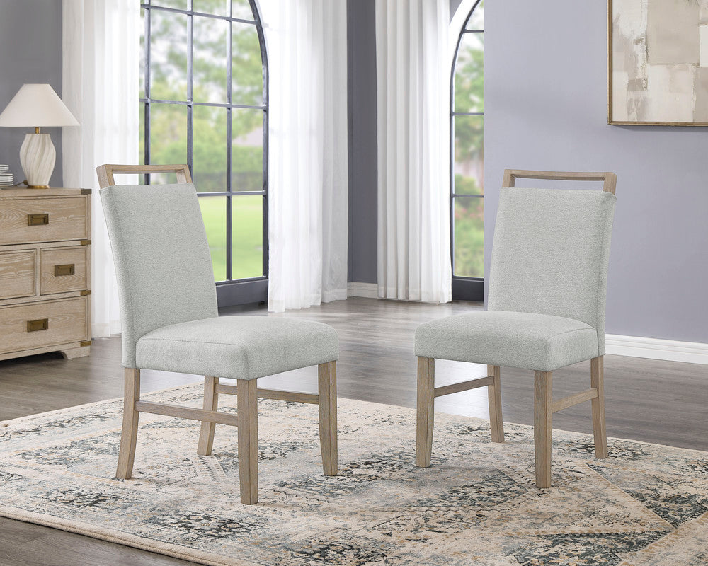 Louisa Set of 2 Light Oak Finish Dining Side Chairs with Light Gray Fabric