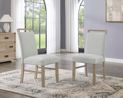 Louisa Set of 2 Light Oak Finish Dining Side Chairs with Light Gray Fabric