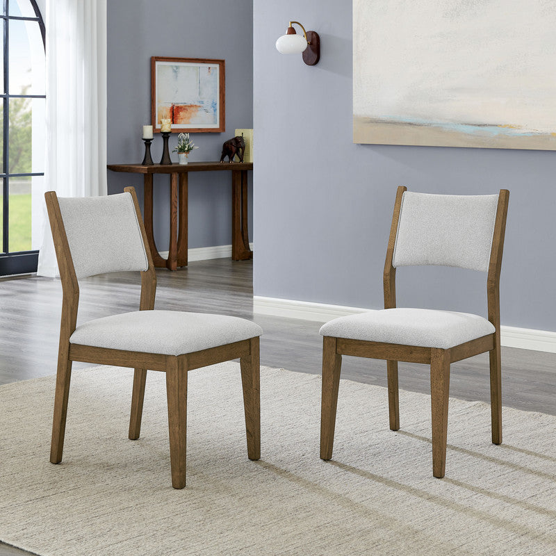 Dafne Set of 2 Walnut Oak Dining Side Chairs with Light Gray Fabric