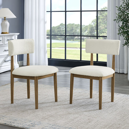 Dafne Set of 2 Walnut Oak Dining Side Chairs with Beige Sherpa Fabric