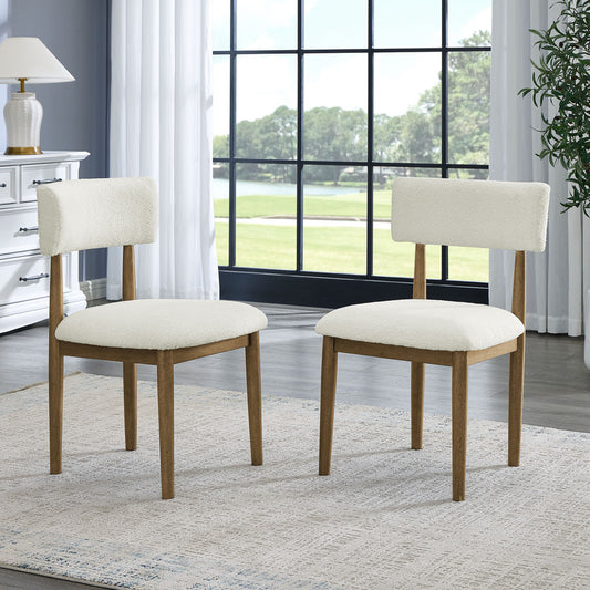 Dafne Set of 2 Walnut Oak Dining Side Chairs with Beige Sherpa Fabric