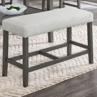 Luna 40" Light Gray Fabric Counter Height Bench with Gray Wood Frame & Wooden Footrest – Upholstered Dining & Kitchen Seating