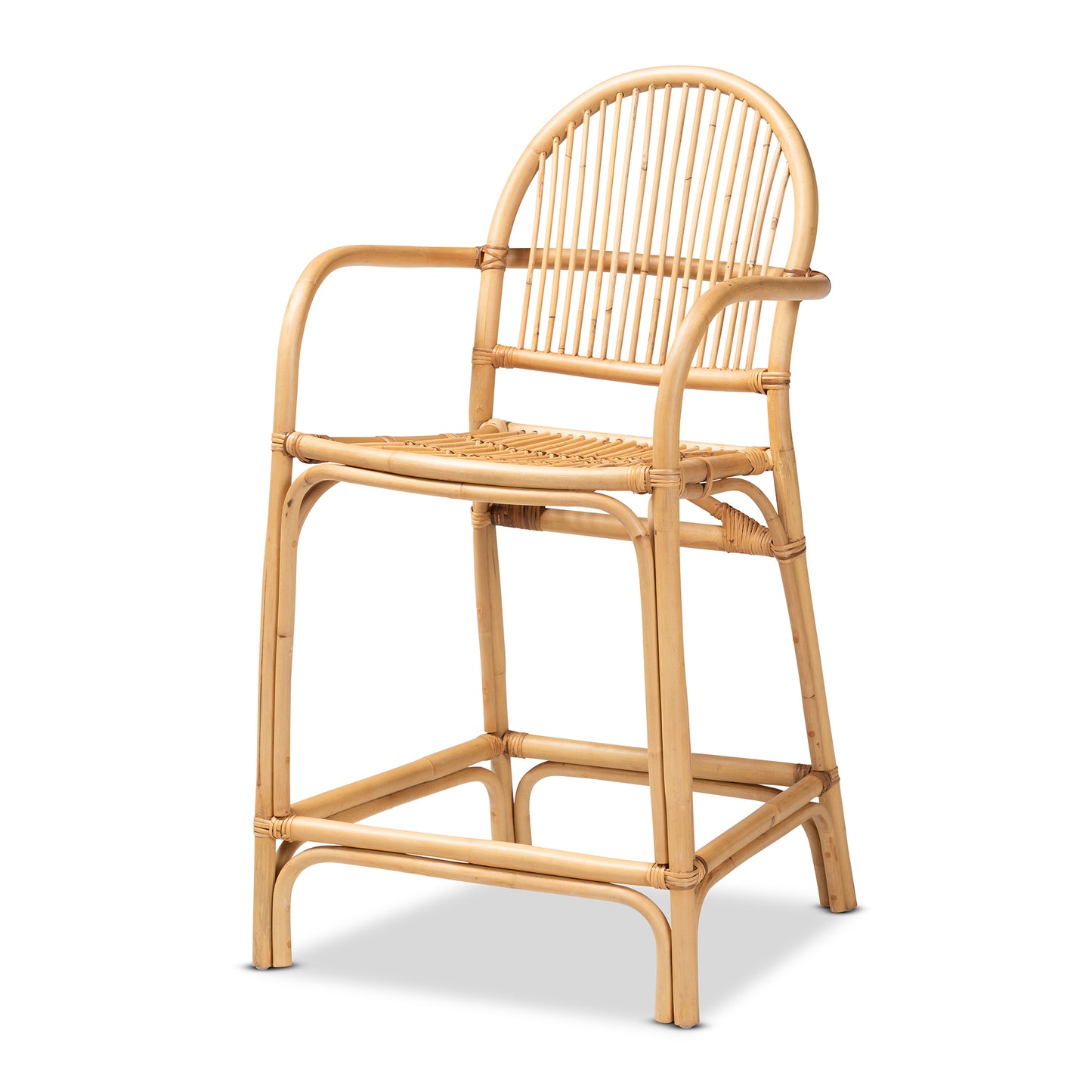 Modern Bohemian Natural Brown Rattan Counter Stool