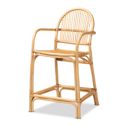 Modern Bohemian Natural Brown Rattan Counter Stool