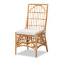 Modern Bohemian White Fabric Upholstered and Natural Brown Rattan Dining Chair