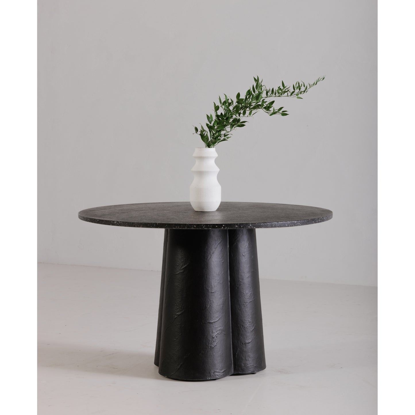 Black Stone Dining Table with Concrete Base for Dining Room