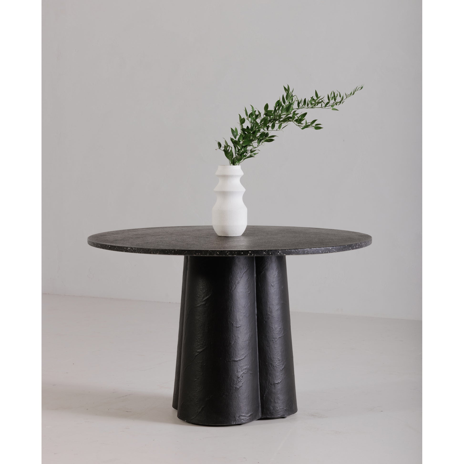 Black Stone Dining Table with Concrete Base for Dining Room