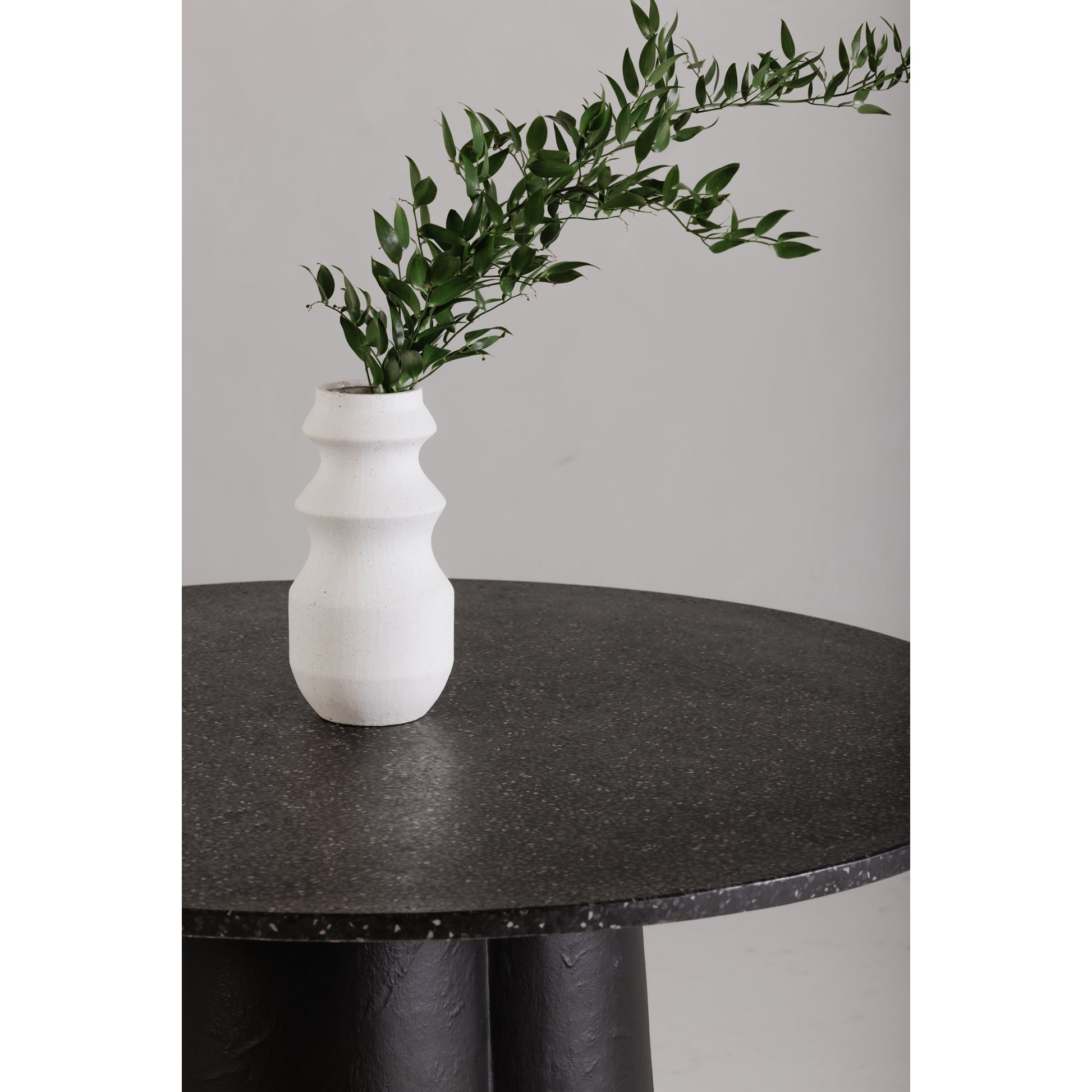 Black Stone Dining Table with Concrete Base for Dining Room