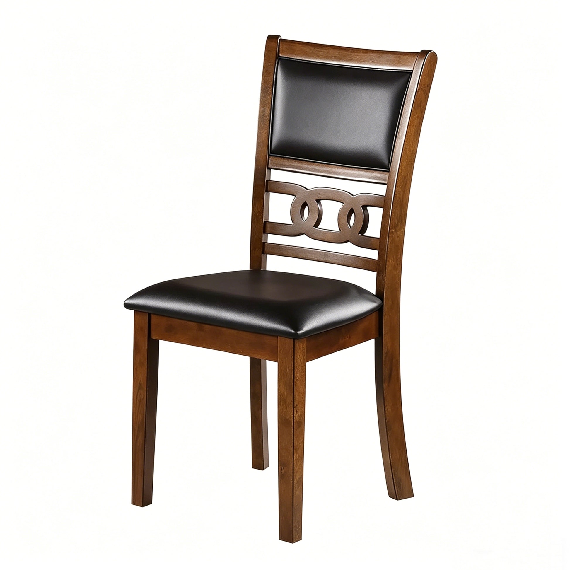 Black & Walnut Dining Chairs - Set of 2 Faux Leather Seats for Dining Room