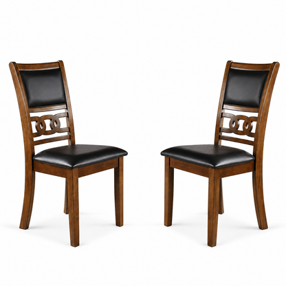 Black & Walnut Dining Chairs - Set of 2 Faux Leather Seats for Dining Room