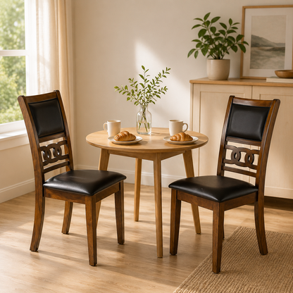 Black & Walnut Dining Chairs - Set of 2 Faux Leather Seats for Dining Room