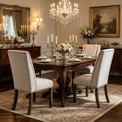 Gray Upholstered Dining Chairs Set of 2 Classic Design