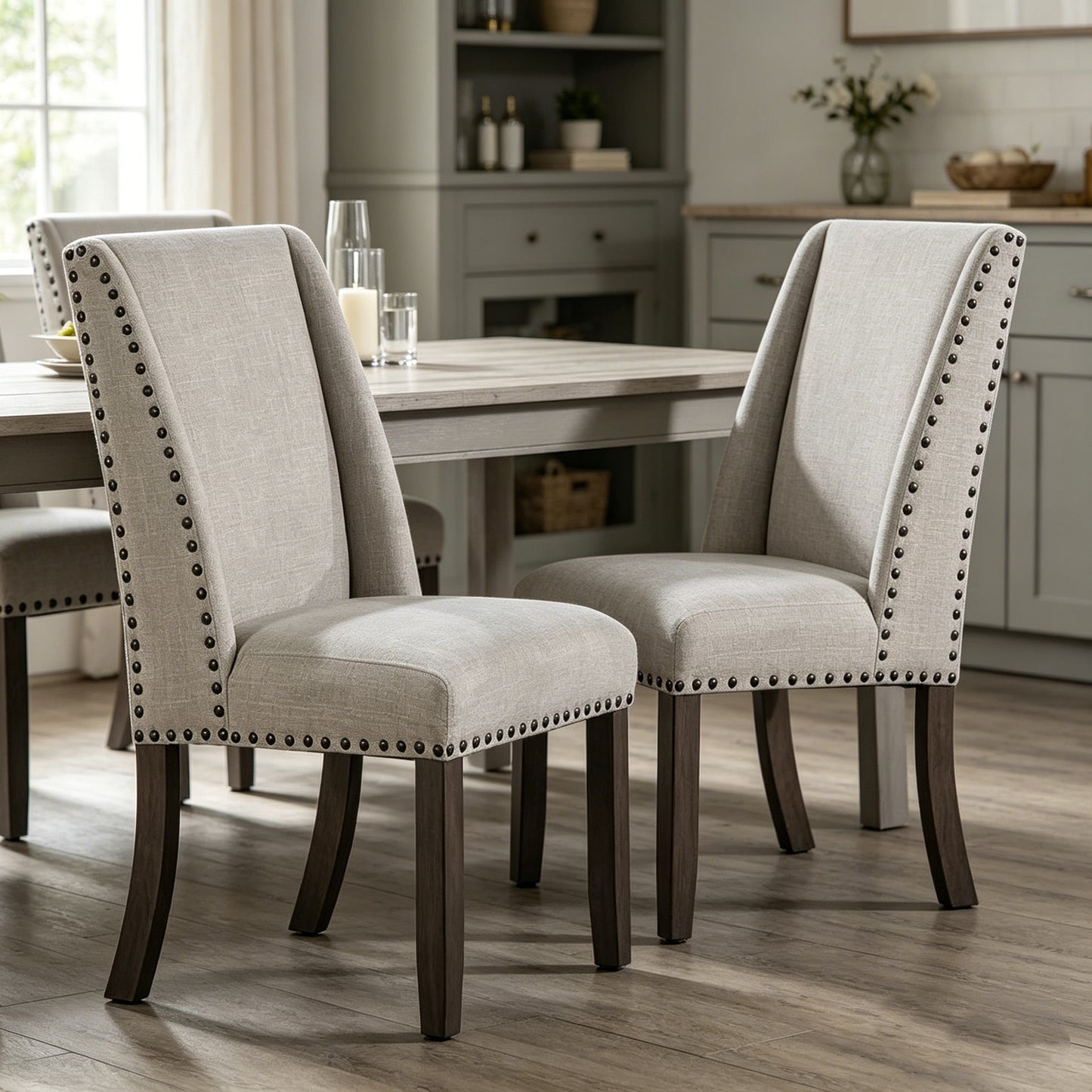 Gray Upholstered Dining Chairs Set of 2 Classic Design