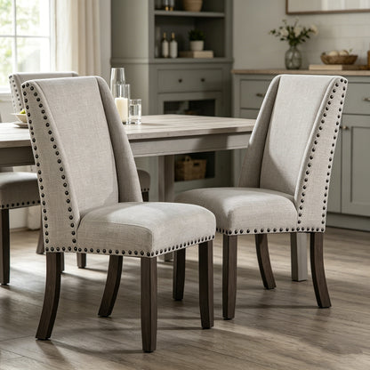 Gray Upholstered Dining Chairs Set of 2 Classic Design