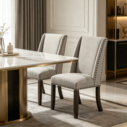 Gray Upholstered Dining Chairs Set of 2 Classic Design