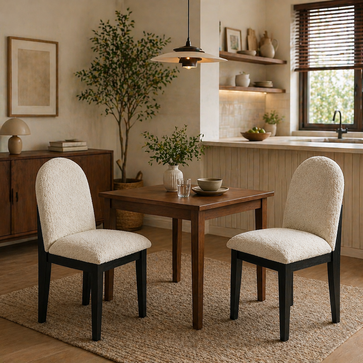 Black & White Dining Chairs Set of 2 Modern Style