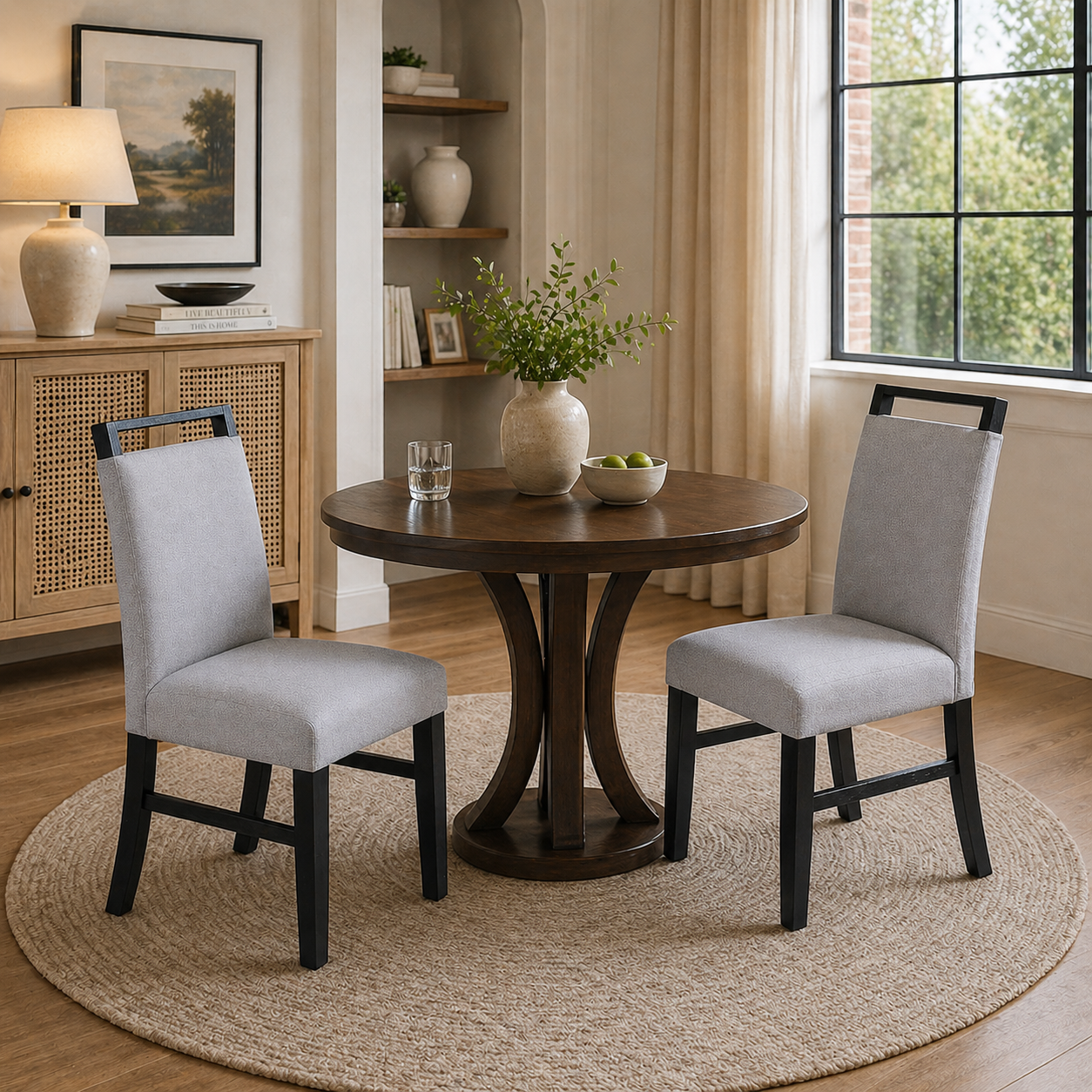 Charcoal Rubberwood Dining Chairs Set of 2 with Wood Handles