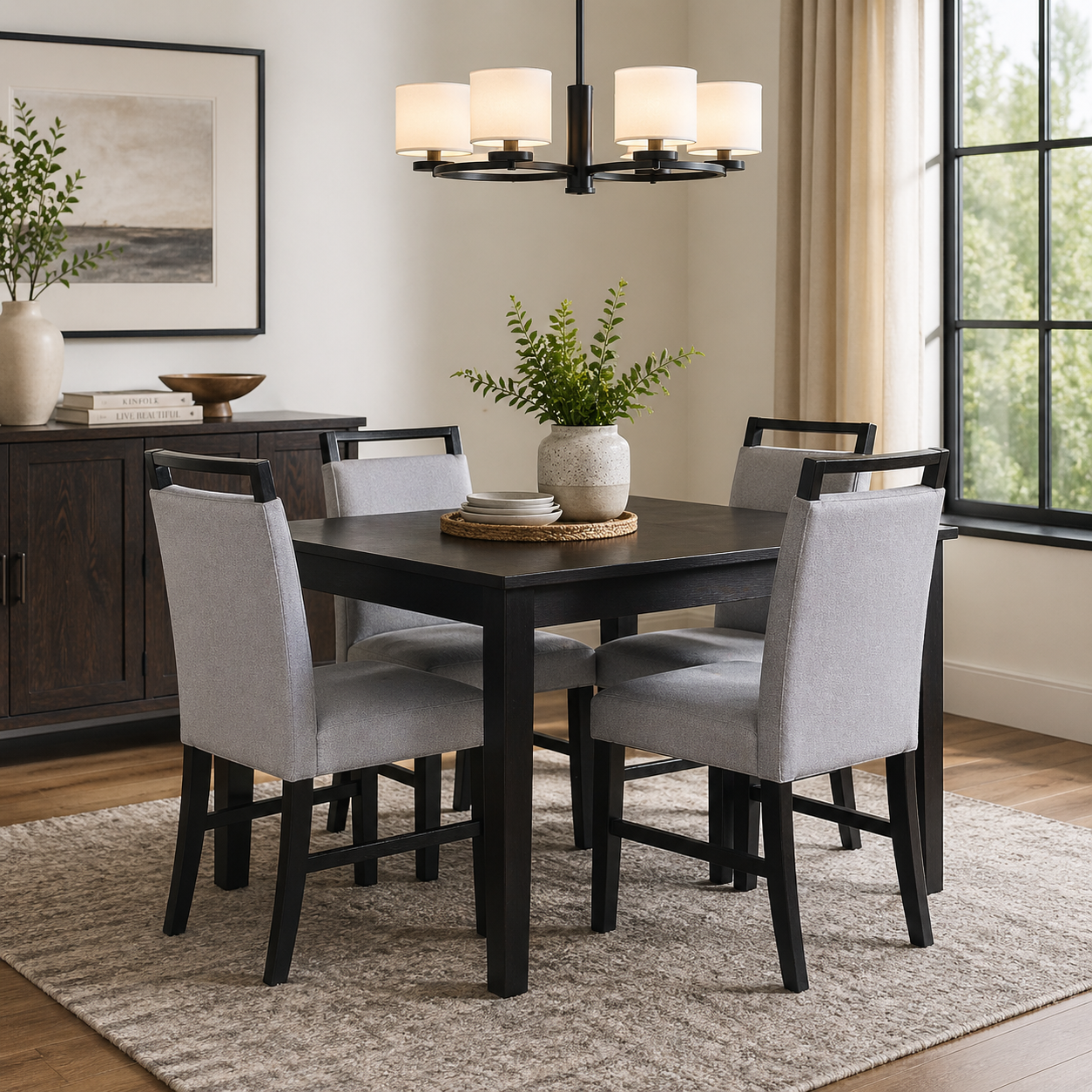 Charcoal Rubberwood Dining Chairs Set of 2 with Wood Handles