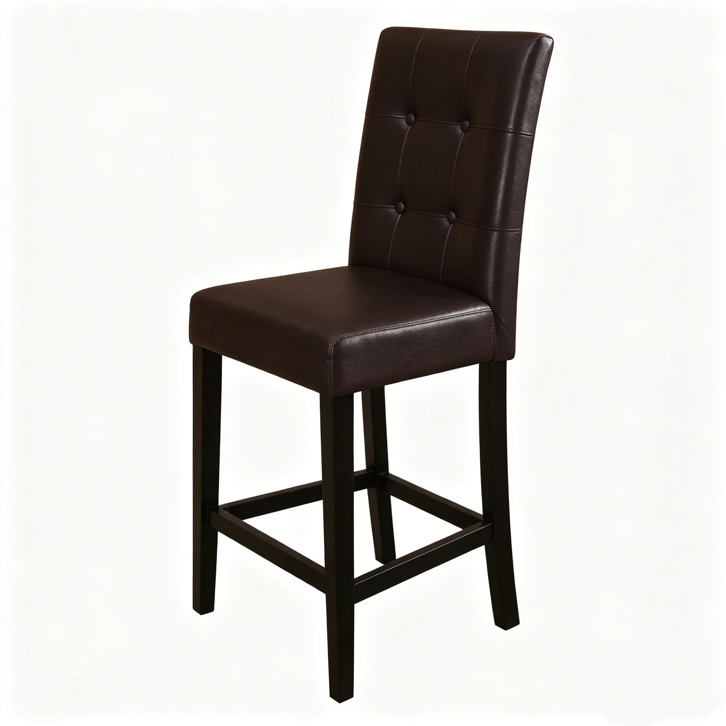 Dining Room Dark Brown Faux Leather Bar Stools - Set of 2, Counter Height Dining
