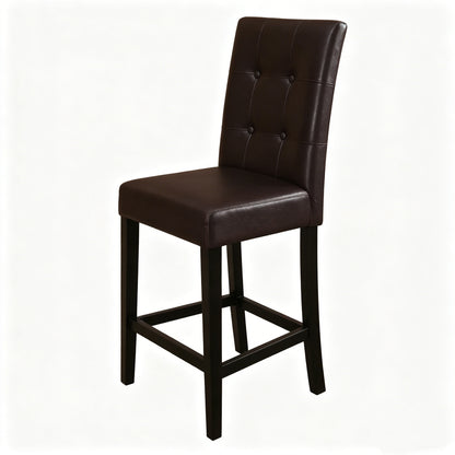 Dining Room Dark Brown Faux Leather Bar Stools - Set of 2, Counter Height Dining