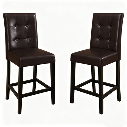 Dining Room Dark Brown Faux Leather Bar Stools - Set of 2, Counter Height Dining