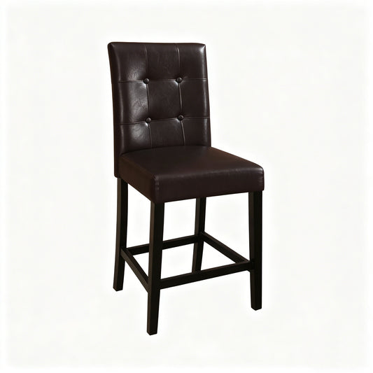 Set of 2 Counter Height Dining Chairs, Upholstered Faux Leather, Tufted High Back, Solid Wood Frame, 24" Seat Height