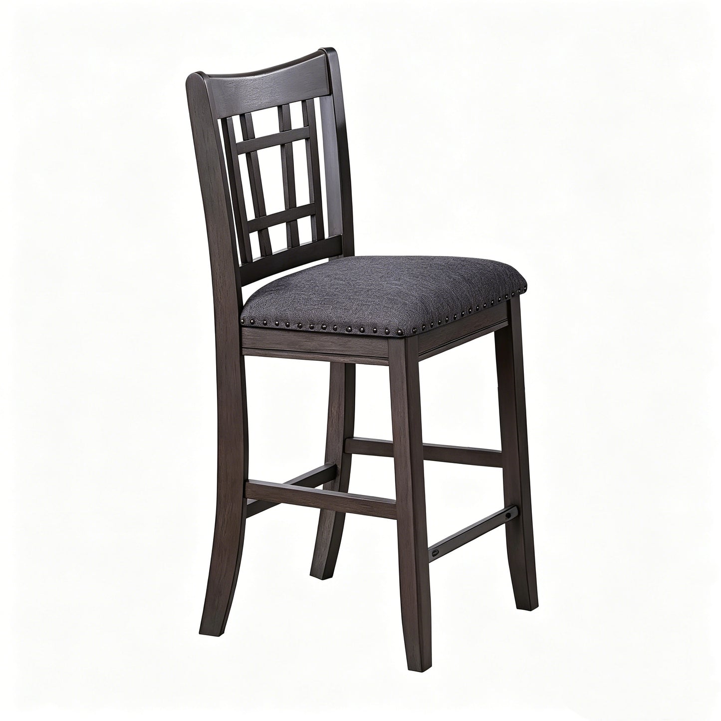 2PCS Counter Height Dining Bar Chairs Upholstered Seat Nailhead Trim Wood Frame Kitchen Island 24" Seat Gray