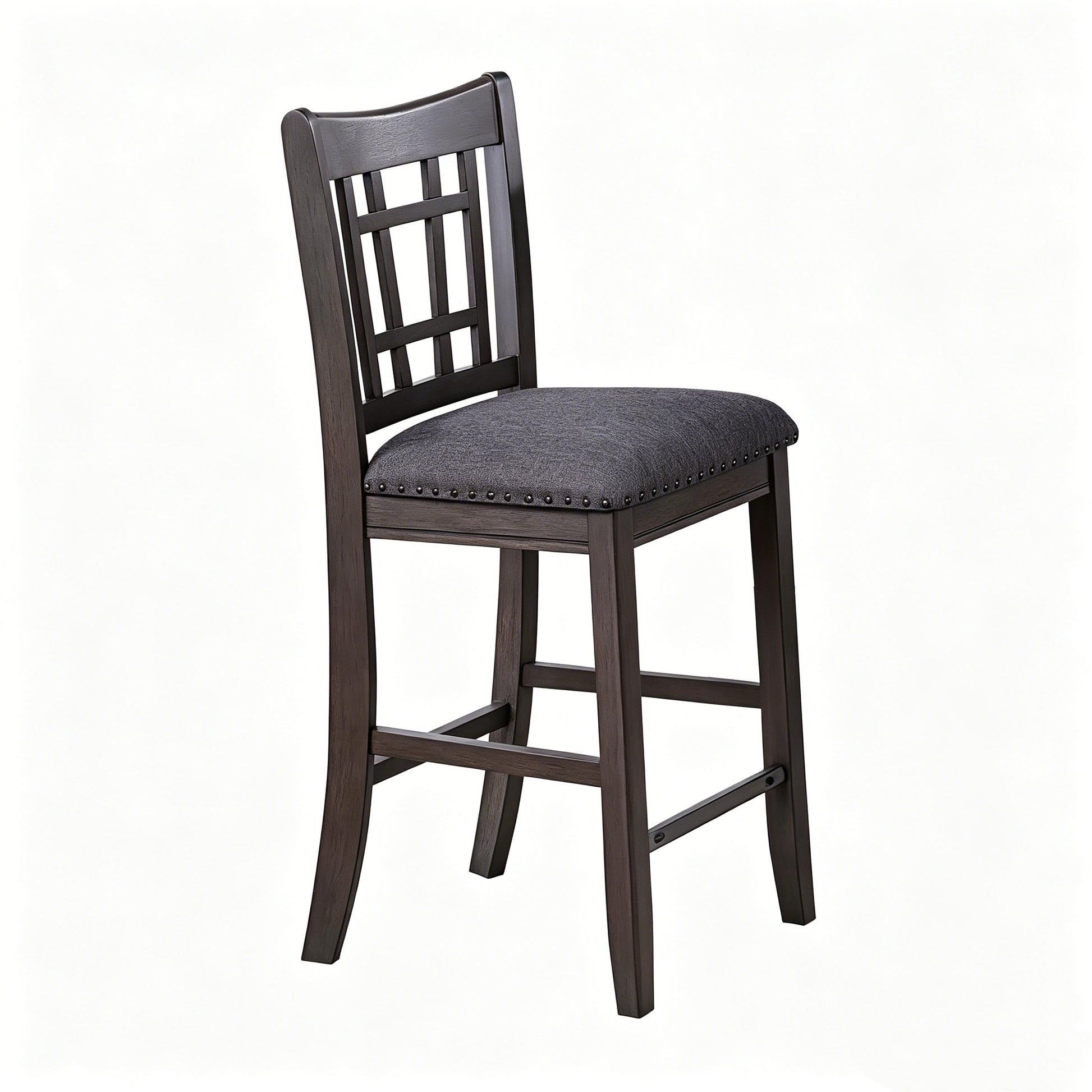 2PCS Counter Height Dining Bar Chairs Upholstered Seat Nailhead Trim Wood Frame Kitchen Island 24" Seat Gray