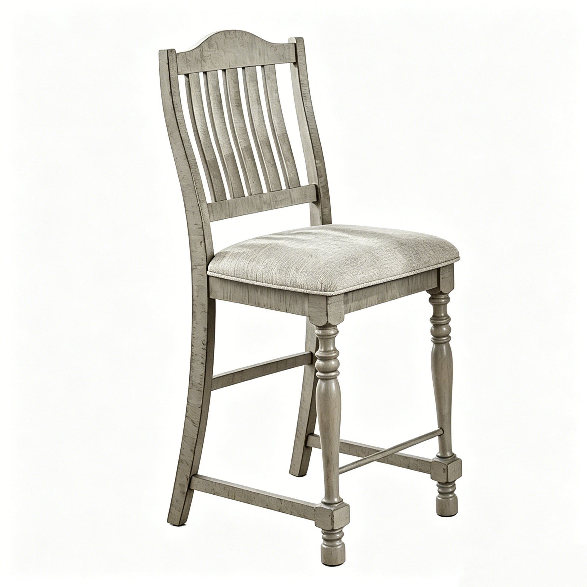 Set of 2 Counter Height Dining Chairs Upholstered Seat Solid Wood Frame Farmhouse Bar Stools with Slat Back, 24" Seat