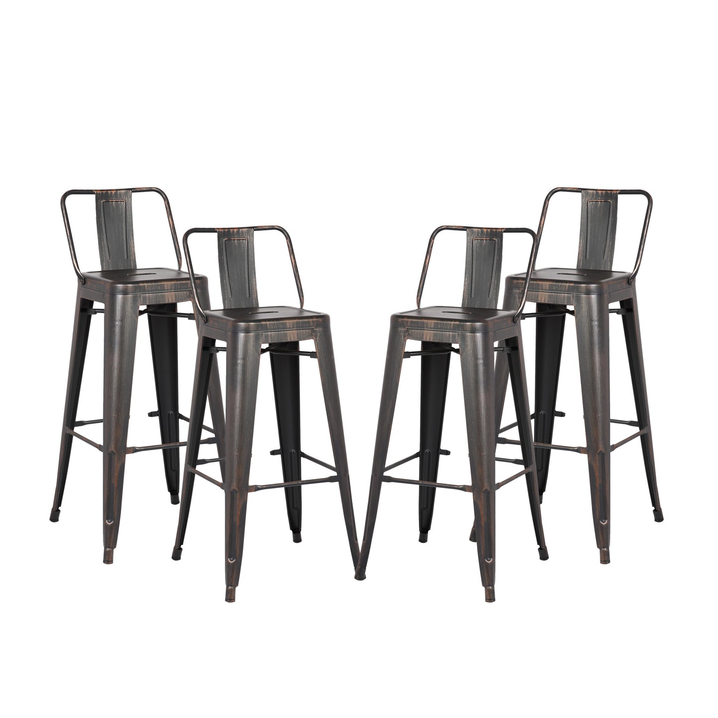 24"Metal Barstool,Country Rustic Style with Back, Kitchen Counter Bar Stool, Lightweight & Sturdy Build, Set of 4 -Matte Black