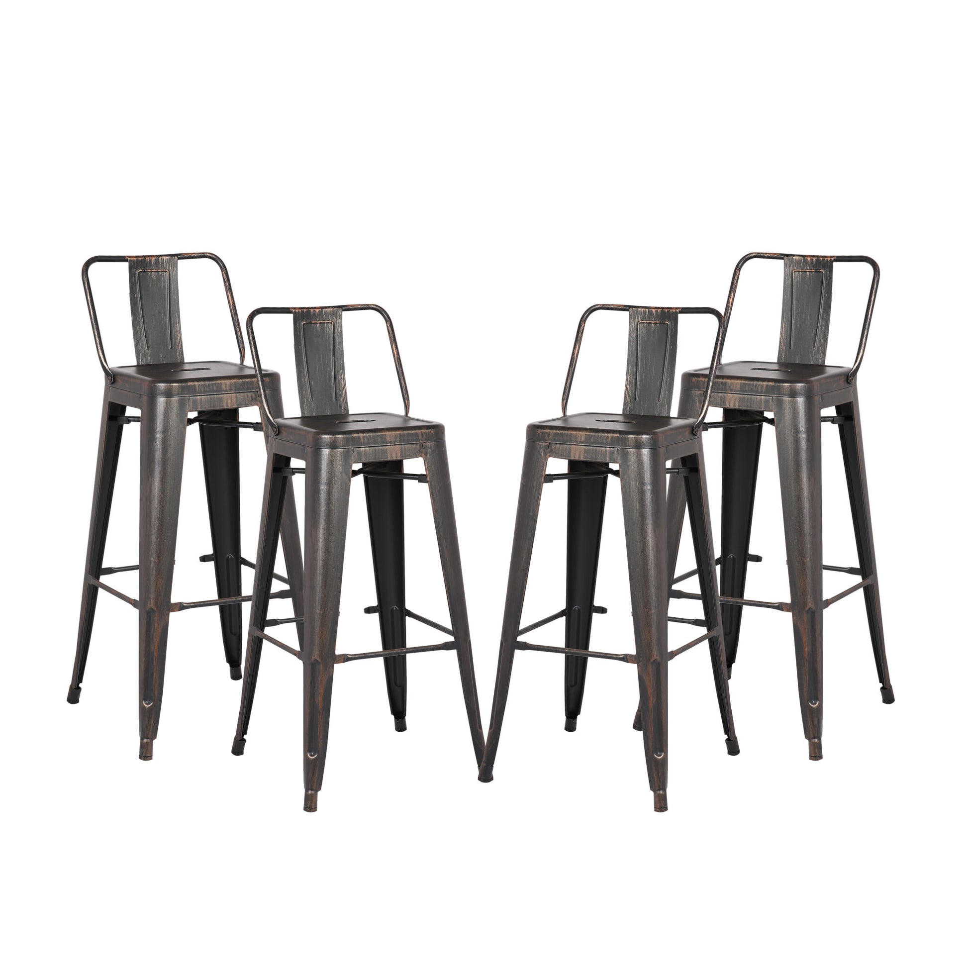 24"Metal Barstool,Country Rustic Style with Back, Kitchen Counter Bar Stool, Lightweight & Sturdy Build, Set of 4 -Matte Black