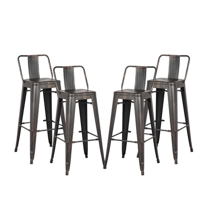 24"Metal Barstool,Country Rustic Style with Back, Kitchen Counter Bar Stool, Lightweight & Sturdy Build, Set of 4 -Matte Black
