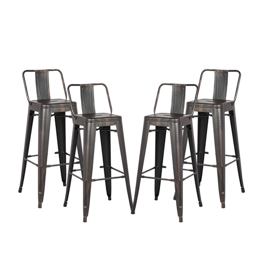 24"Metal Barstool,Country Rustic Style with Back, Kitchen Counter Bar Stool, Lightweight & Sturdy Build, Set of 4 -Matte Black
