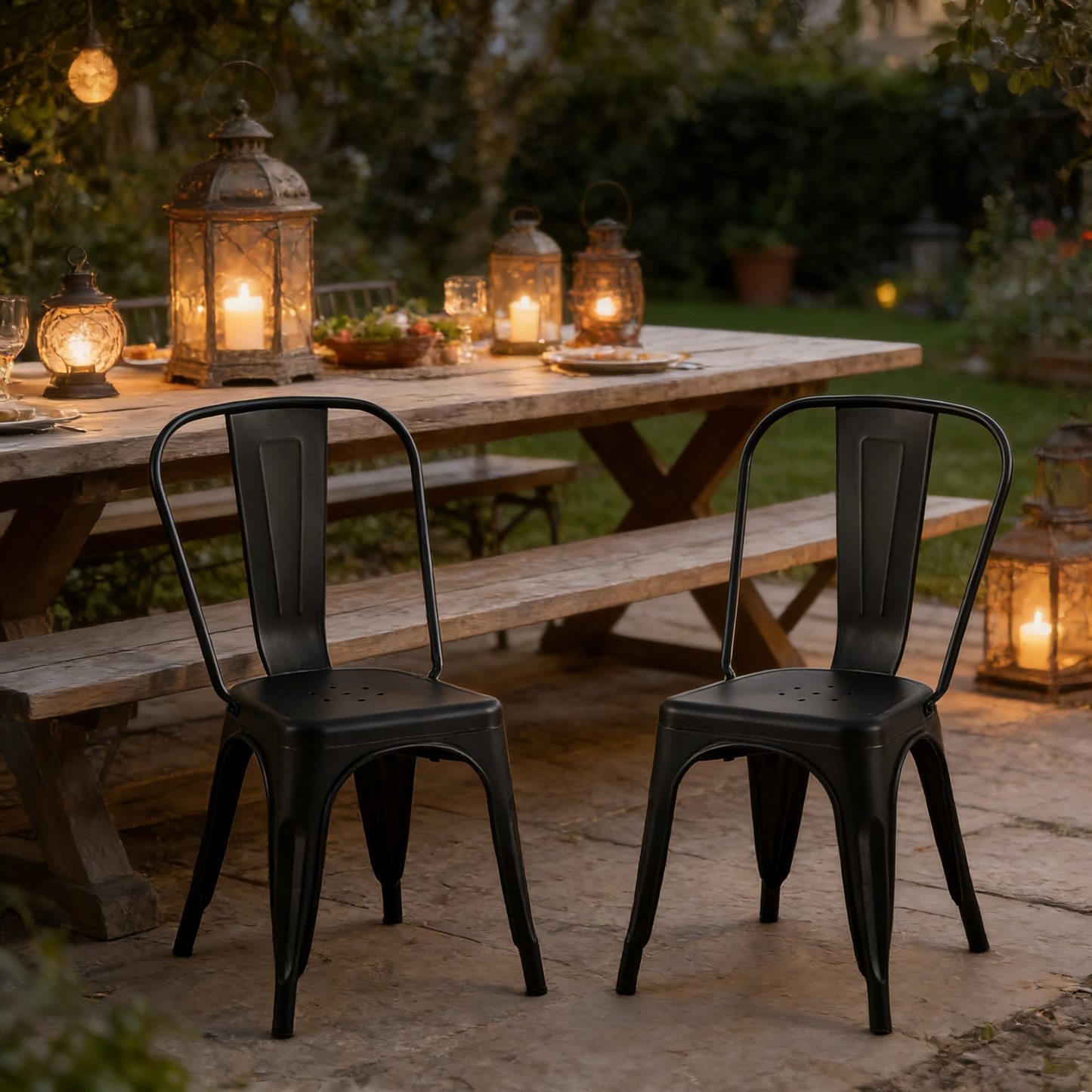 Set of 2 Matte Black Dining Chairs - Metal Bar Stools