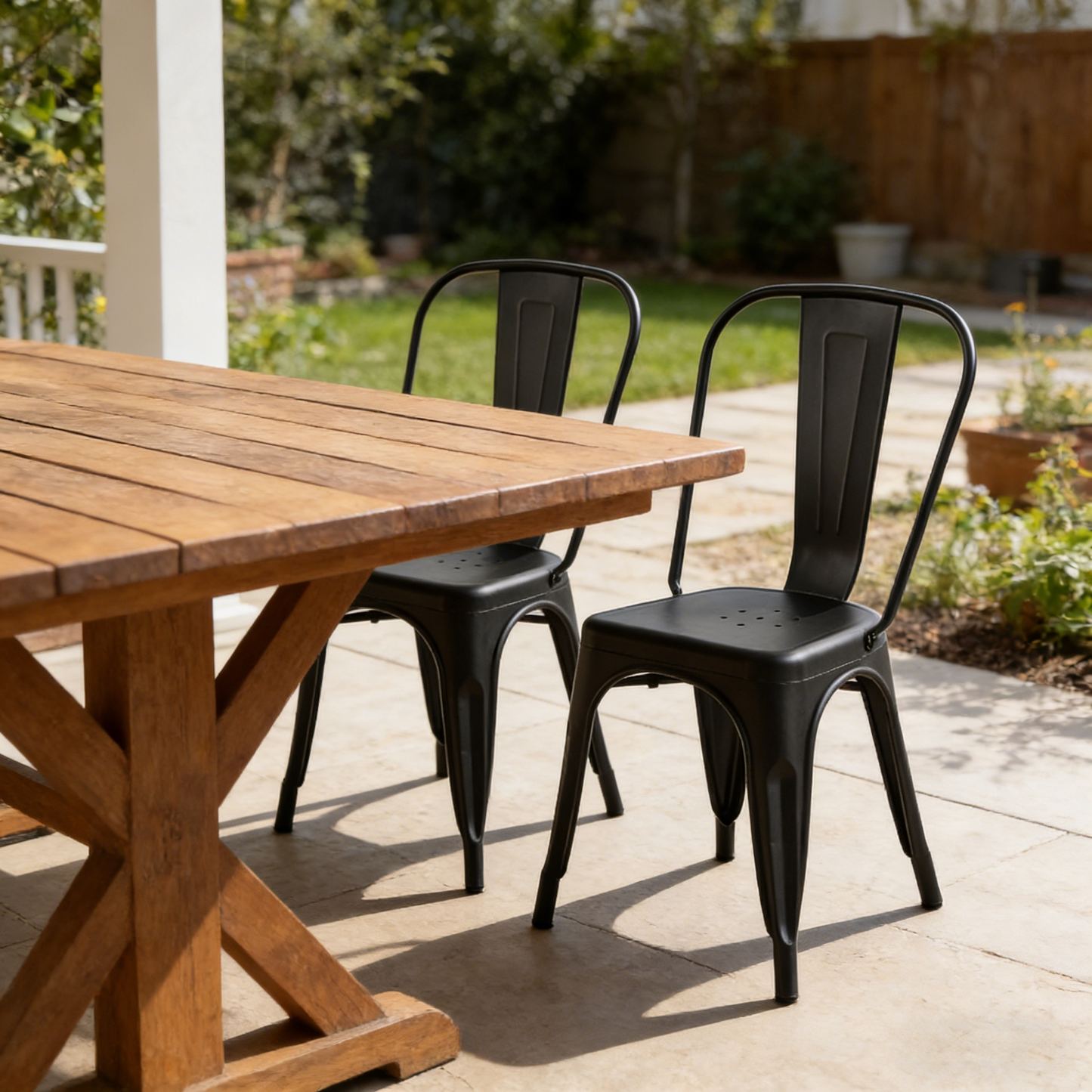 Set of 2 Matte Black Dining Chairs - Metal Bar Stools