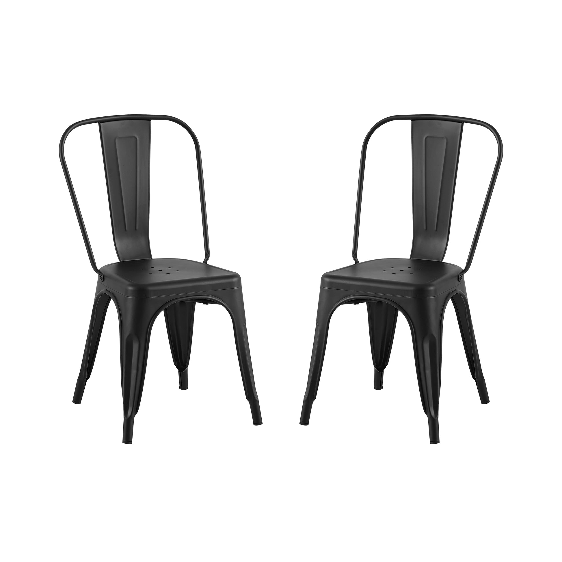 Set of 2 Matte Black Industrial Metal Dining Chairs 18 Inch Seat Height Stackable, Indoor Outdoor, Lightweight Easy-Clean Surface, Easy Assembly, Durable Modern Design, For Kitchen Restaurant