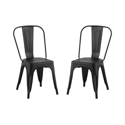 Set of 2 Matte Black Industrial Metal Dining Chairs 18 Inch Seat Height Stackable, Indoor Outdoor, Lightweight Easy-Clean Surface, Easy Assembly, Durable Modern Design, For Kitchen Restaurant