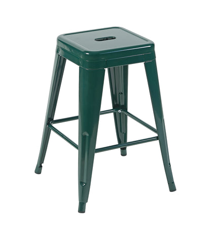 24 Inch Counter Height Stool, Backless Metal Bar Stools Set of 2, Non-Stackable, Detachable & Easy Assembly, Space-Saving Design for Kitchen Island/Bar/Café/Dining Room (Emerald Green)