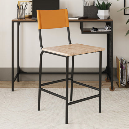 Industrial Bar Stools with Black Metal Frame for Dining Room