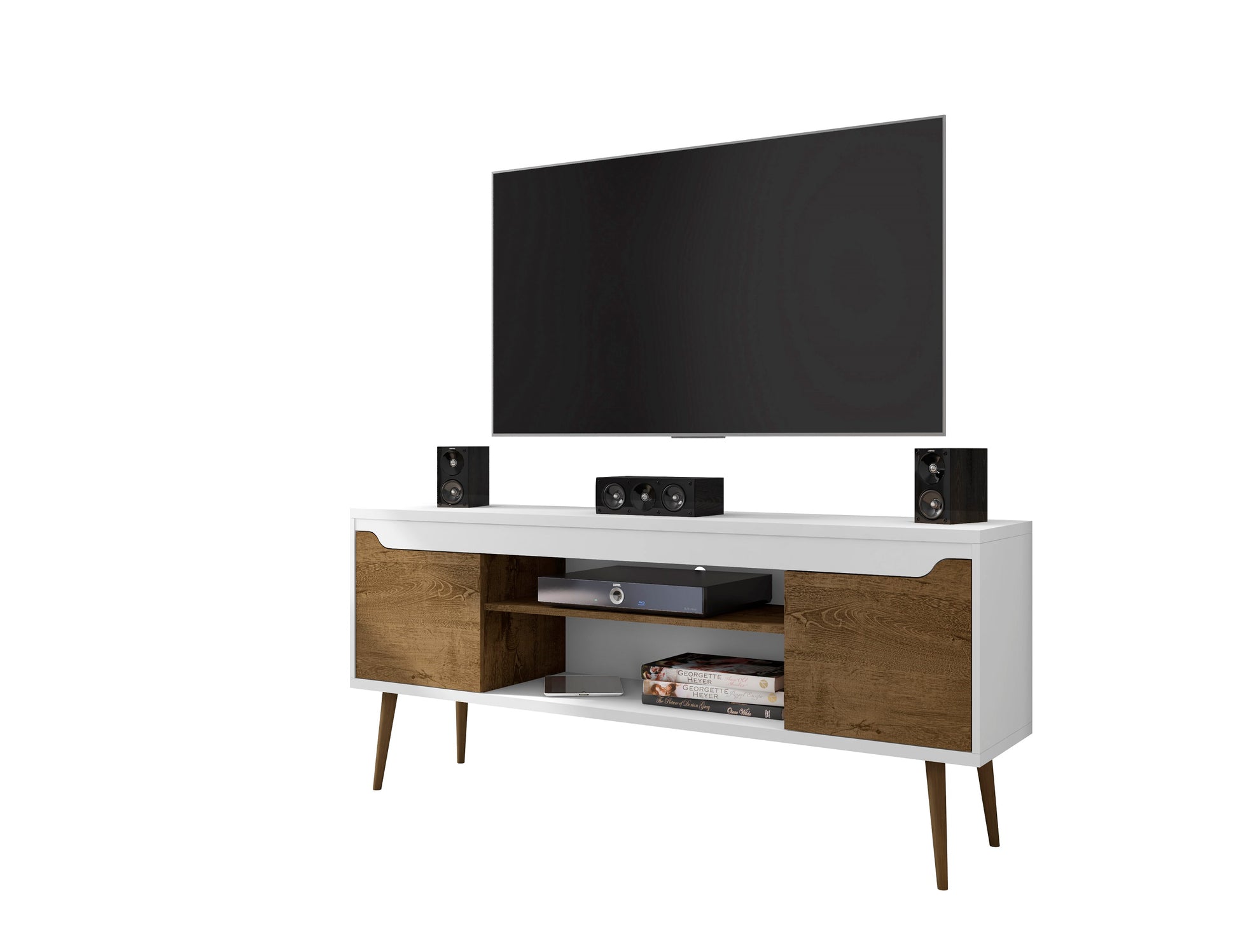 TV Stand in Rustic Brown and White