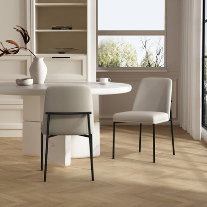 Stone Gray Metal Dining Chairs Set of 2 with Vegan Leather for Dining Room