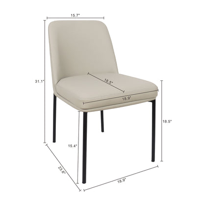 Stone Gray Metal Dining Chairs Set of 2 with Vegan Leather for Dining Room