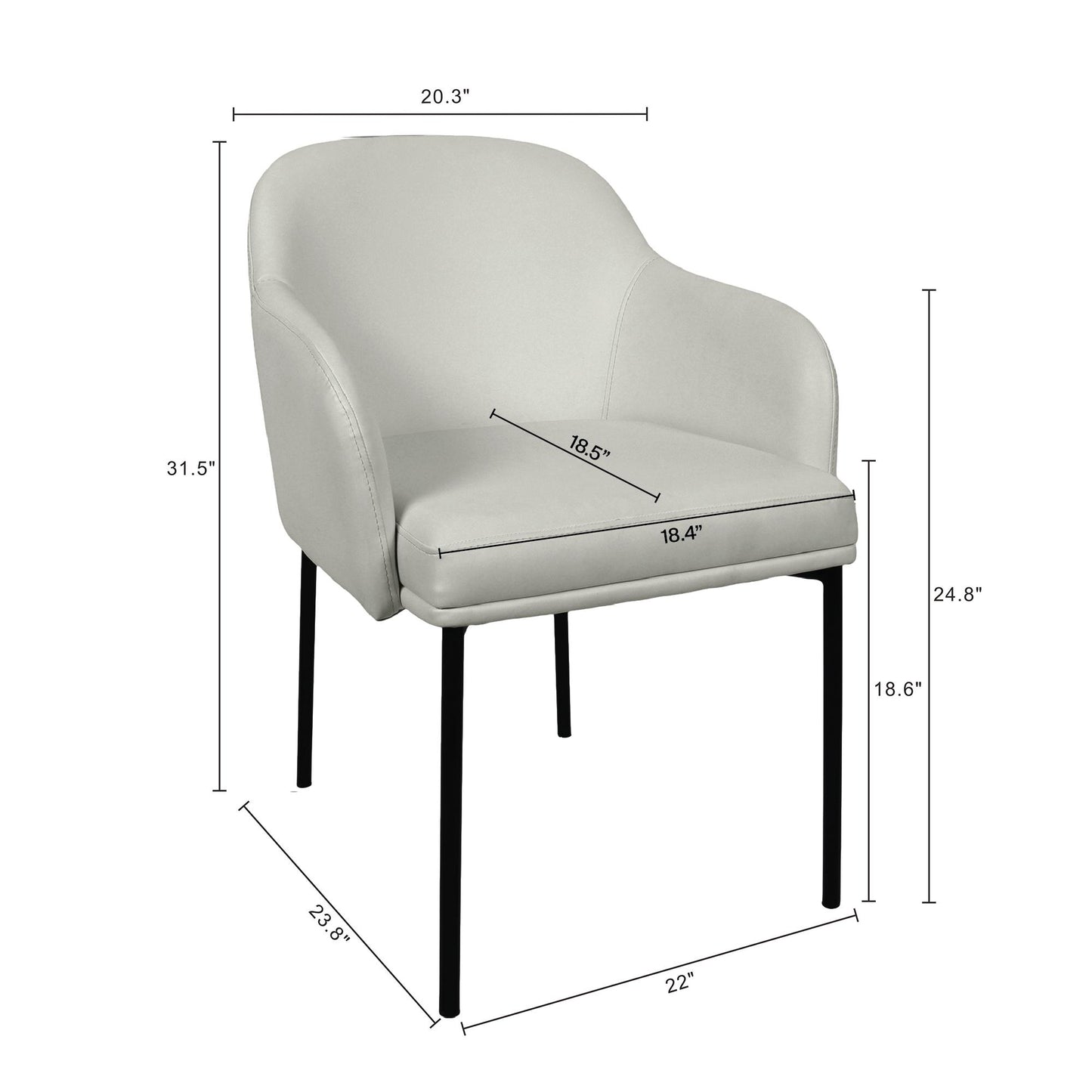 Modern Stone Gray Metal Dining Chairs Set | Vegan Leather Seating