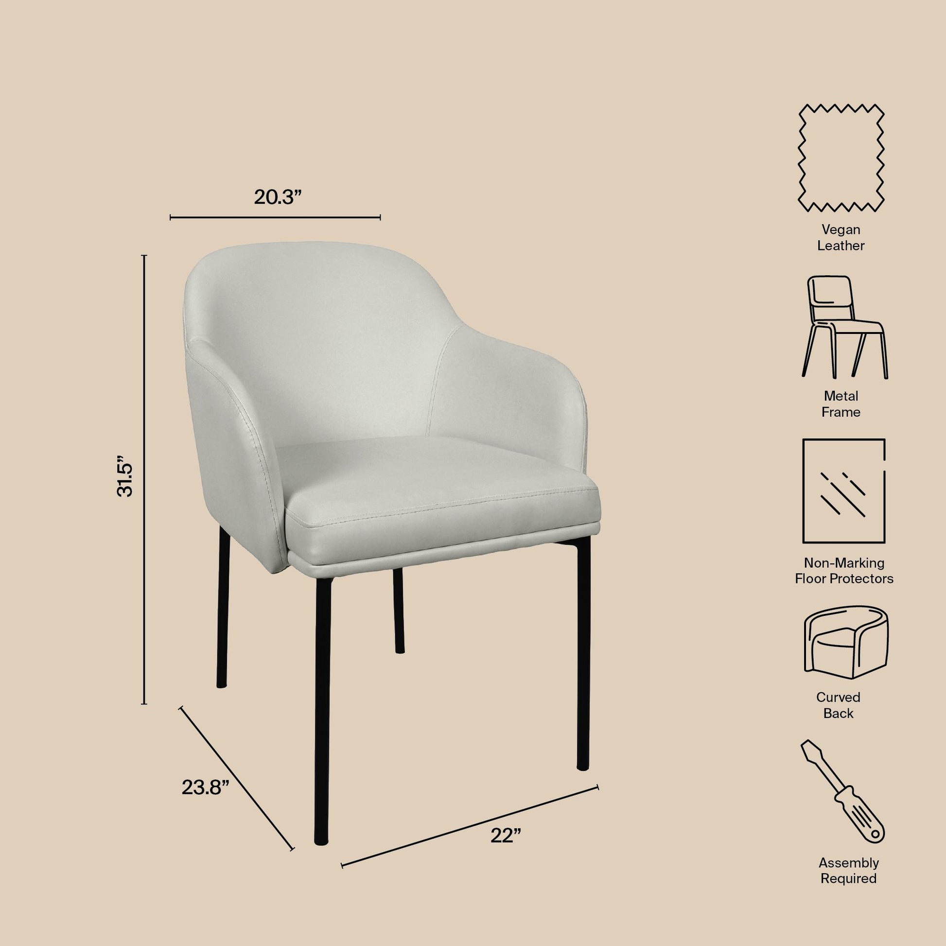 Modern Stone Gray Metal Dining Chairs Set | Vegan Leather Seating