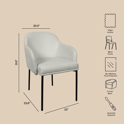 Modern Stone Gray Metal Dining Chairs Set | Vegan Leather Seating