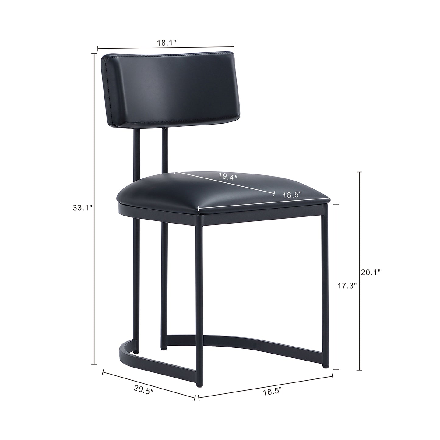 Black Metal Dining Chair - Set of 2 for Dining Room